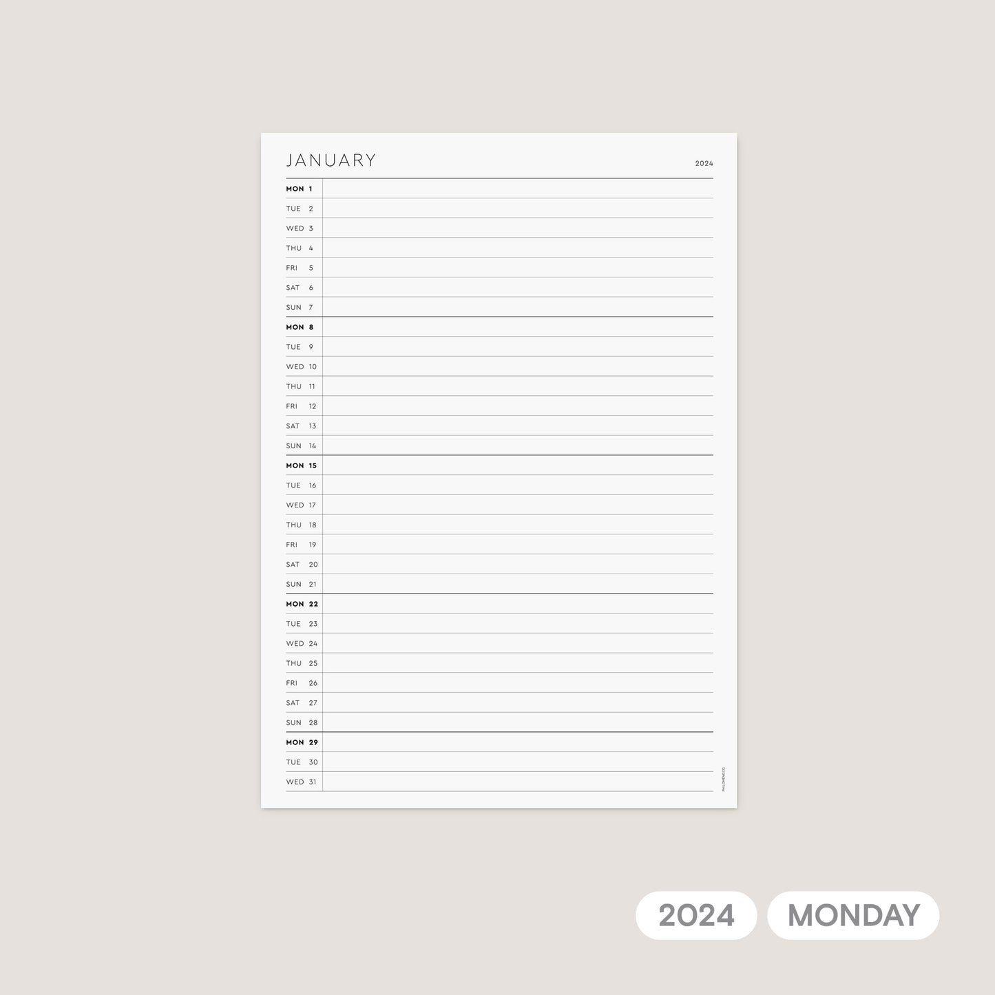 2024 Vertical Monthly Planner Printable