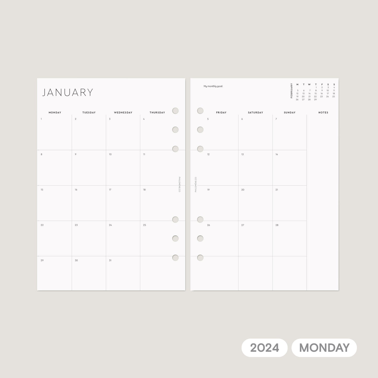 2024 Monthly Agenda Refills Printable – MONDAY Start