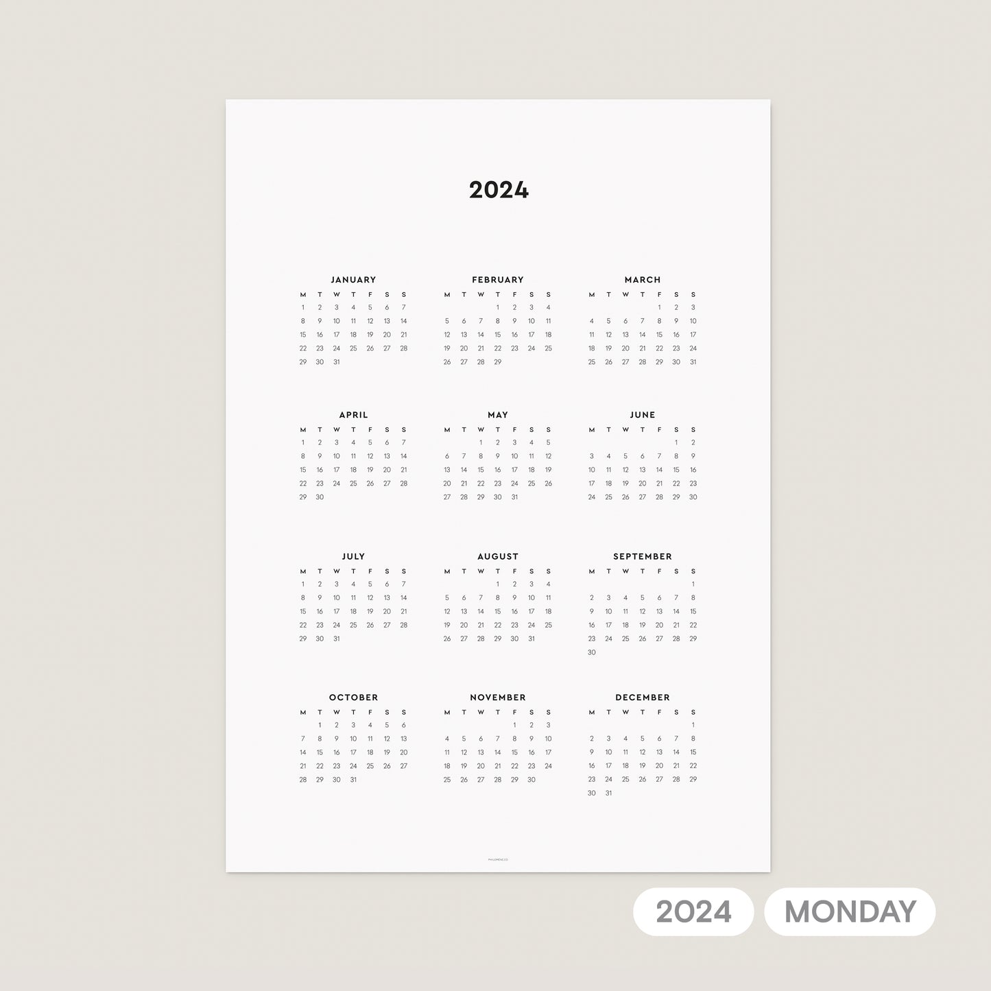 2024 Year Overview Calendar - Printable