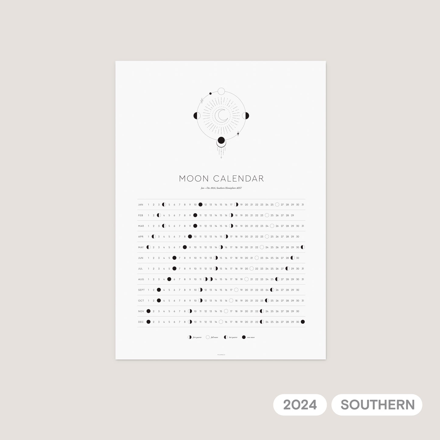 2024 Moon Calendar A3 Printable
