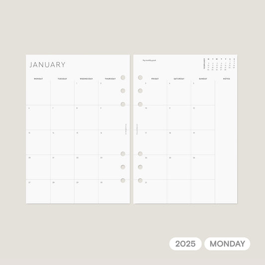 2025 Monthly Agenda Refills Printable – Monday Week