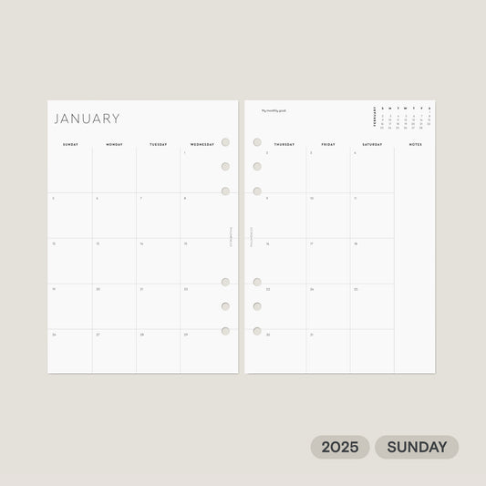 2025 Monthly Agenda Refills Printable – Sunday Week