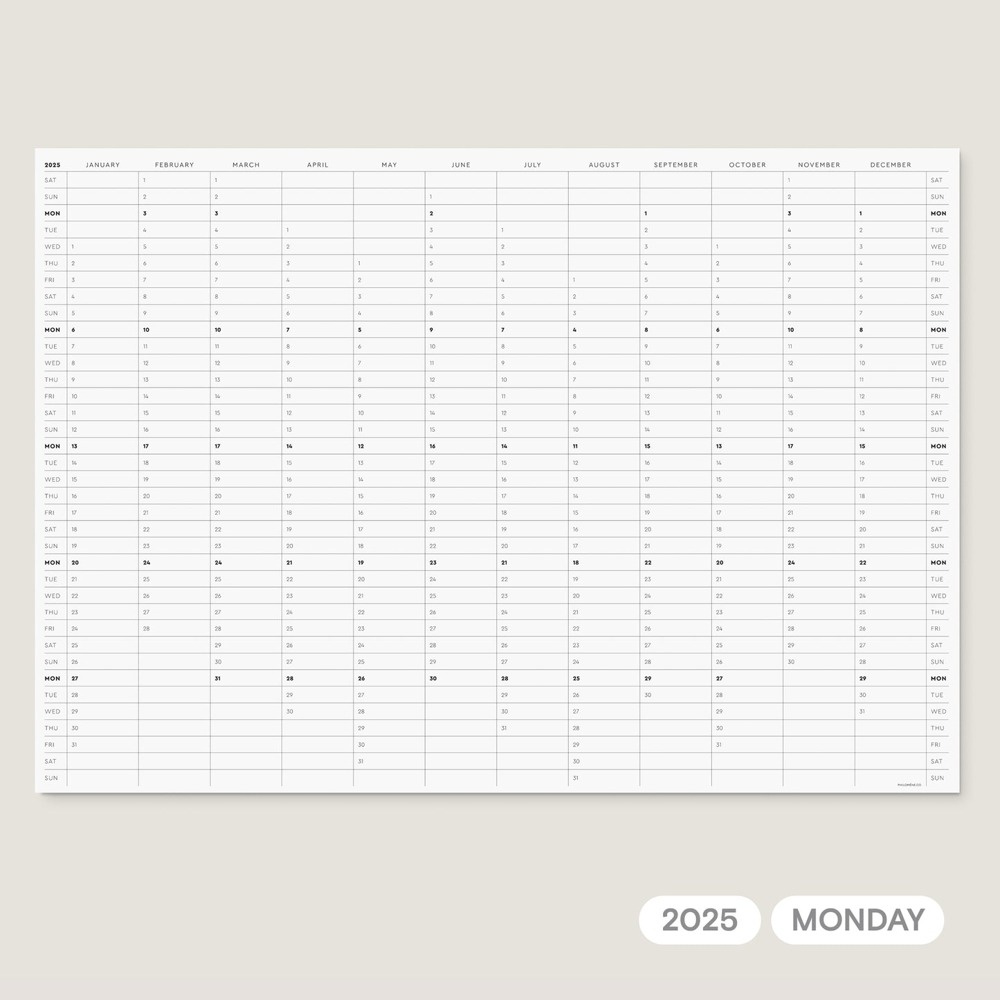 2025 Year in View Planner – Printable