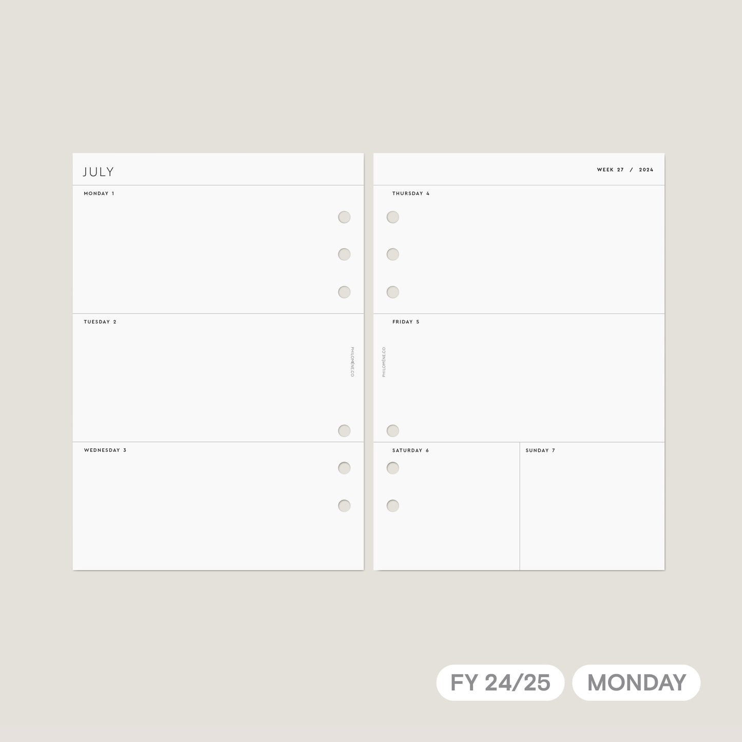 FY 24/25 Weekly Agenda Inserts Printable – Monday Start
