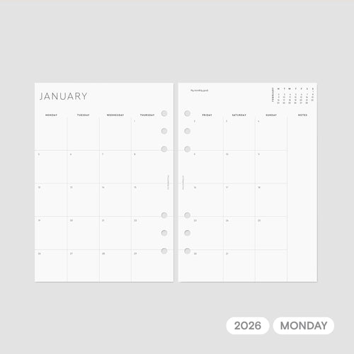 2026 Monthly Agenda Refills Printable – Monday Week