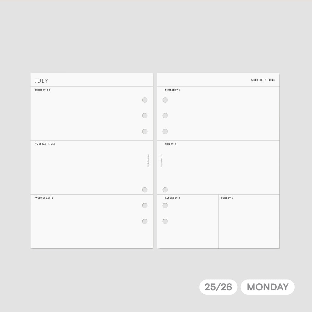 FY 2025/26 Weekly Agenda Inserts Printable – Monday Week