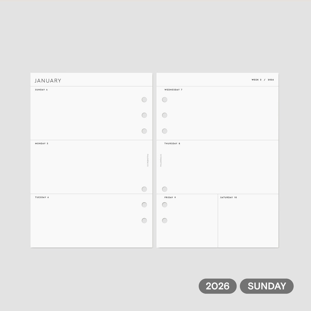 2026 Weekly Agenda Inserts Printable – Sunday Week
