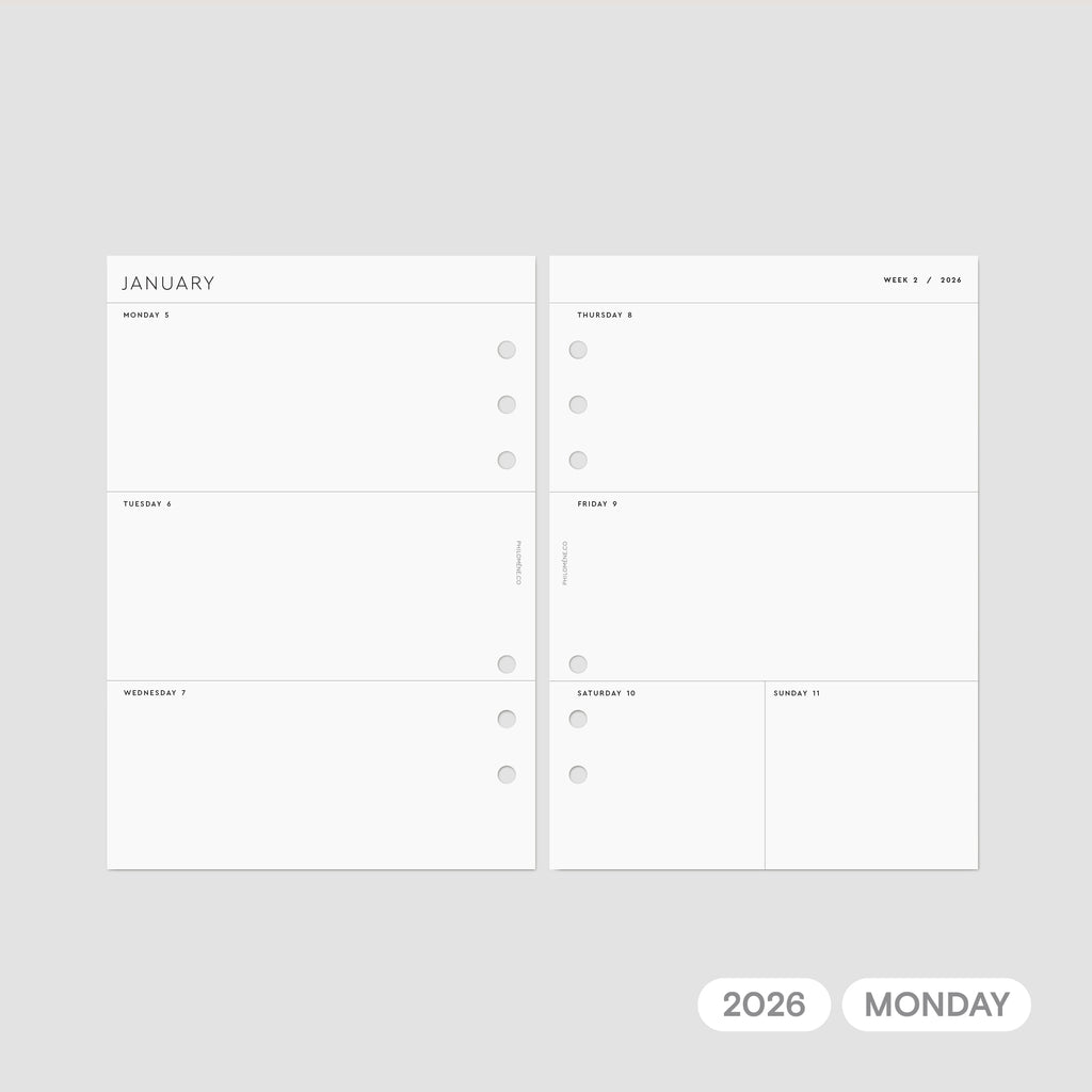 2026 Weekly Agenda Inserts Printable – Monday Week