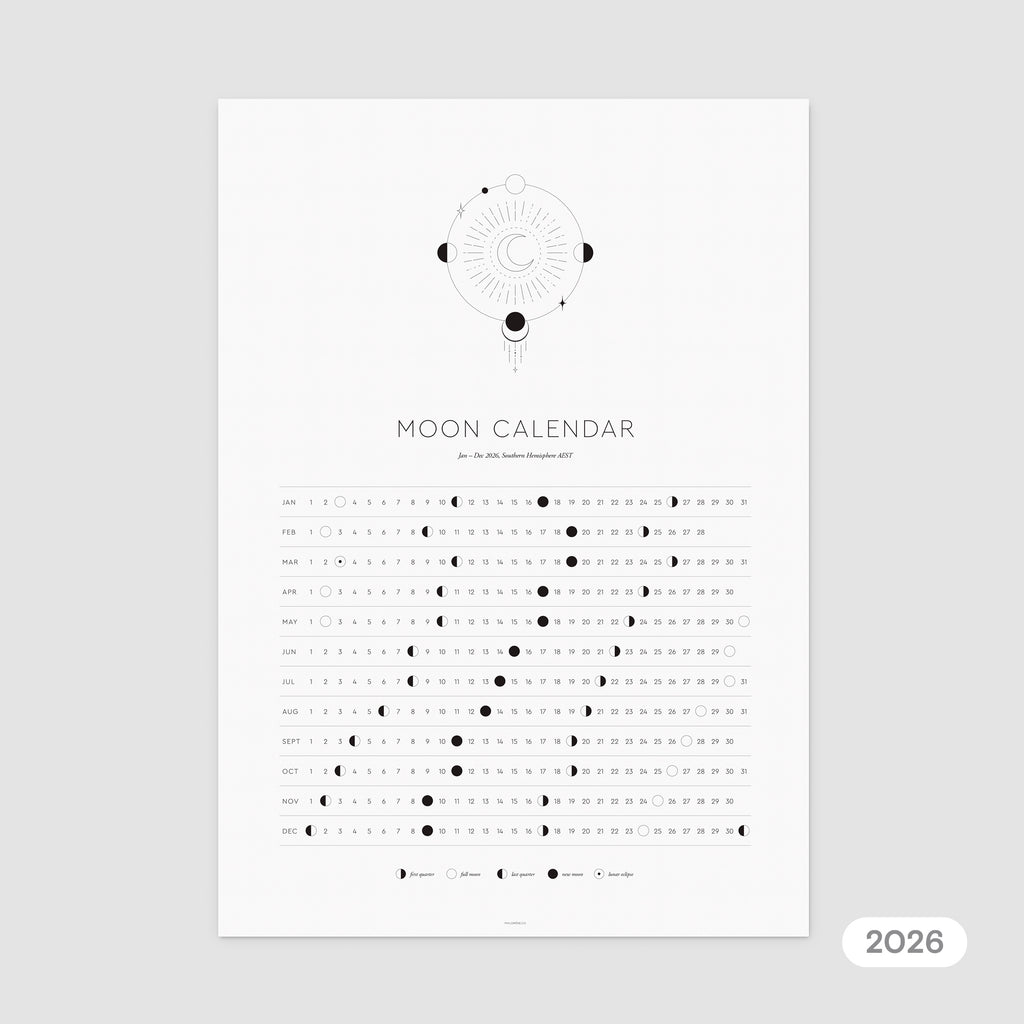 2026 Moon Calendar A3 Printable