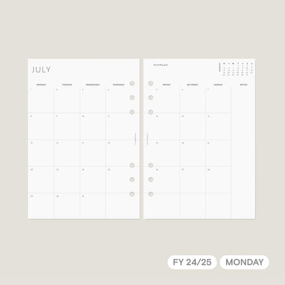 FY 24/25 Monthly Agenda Refills Printable – Monday Start