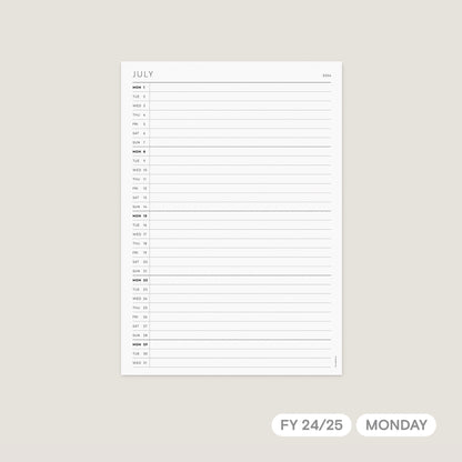 24/25 Vertical Monthly Planner Printable