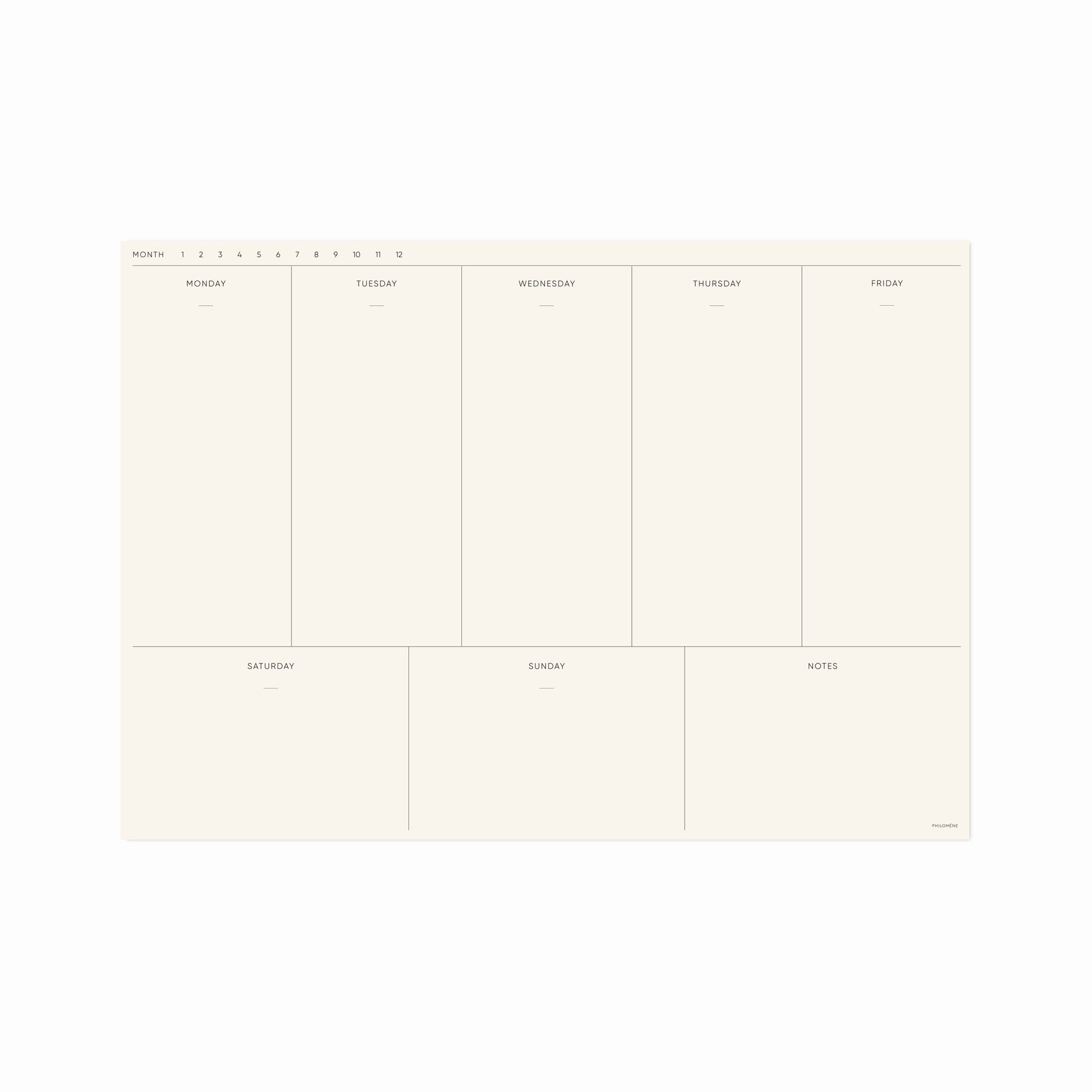 weekly letter planner on white background
