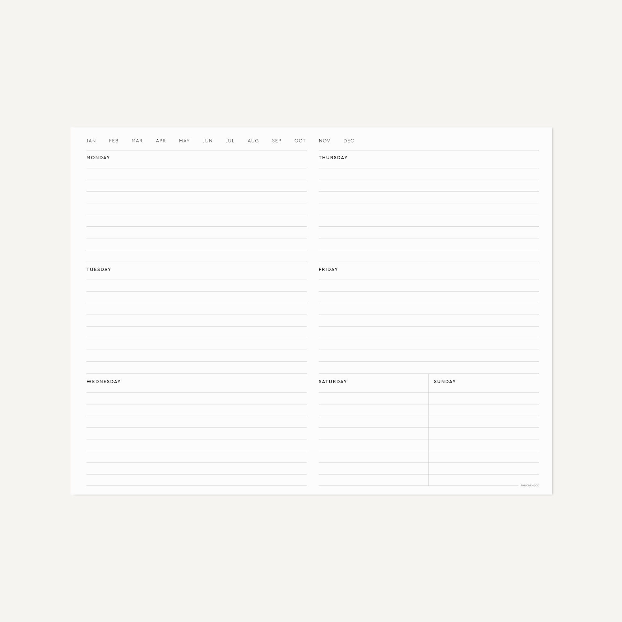 Weekly Planner No.2 Printable – 2 Column Week – Philomene – Philomene ...
