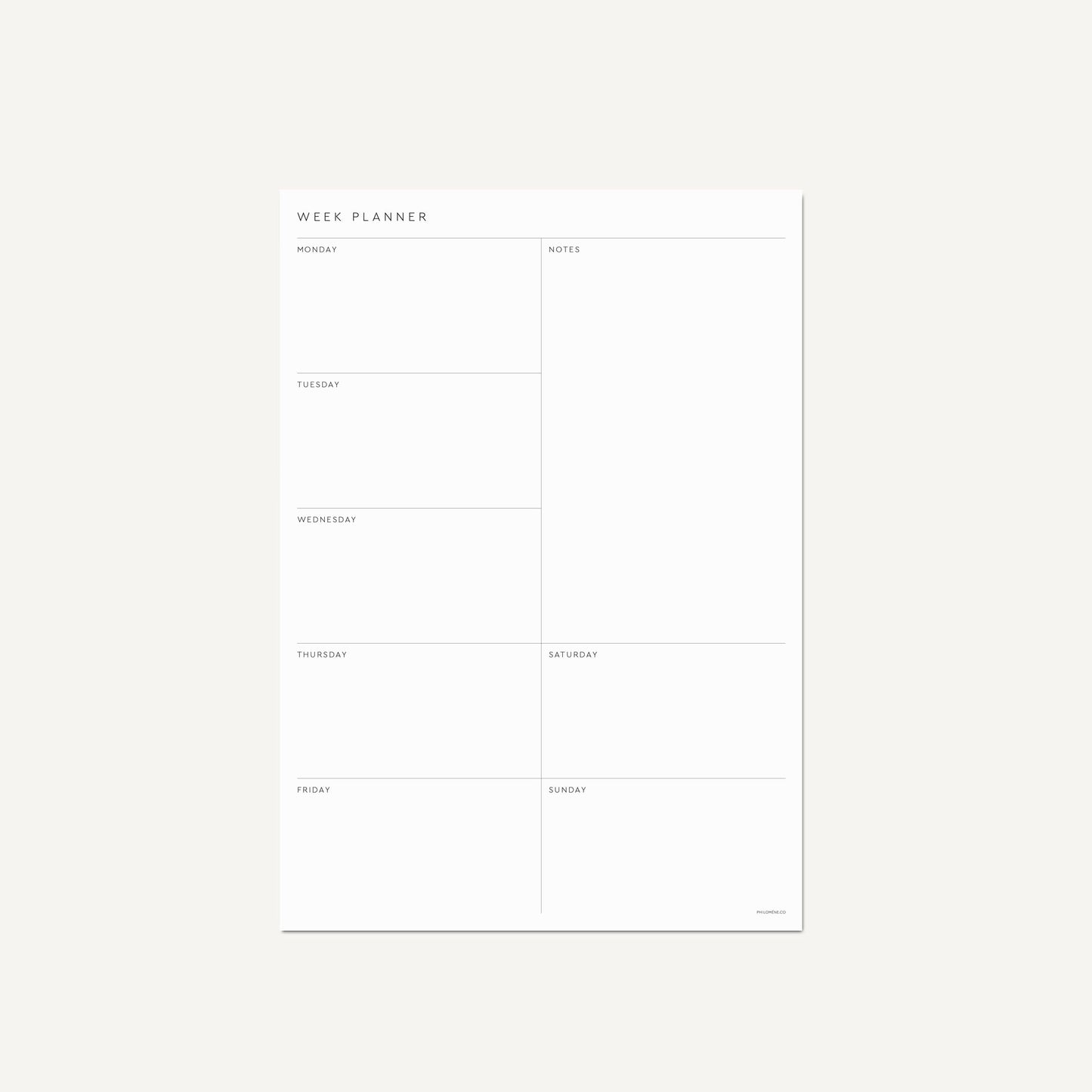 Weekly Planner No.4 Vertical with Notes – Printable
